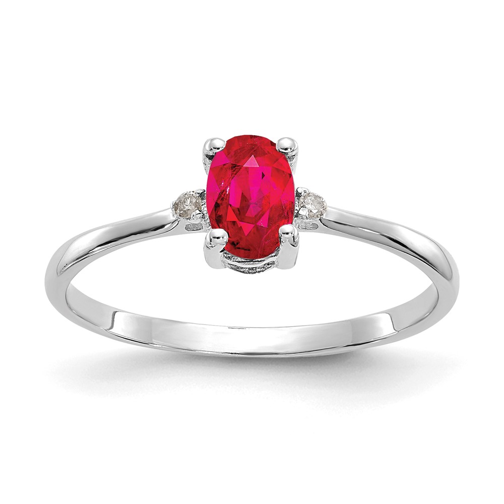 14k White Gold Diamond Red Ruby Birthstone Ring 484$